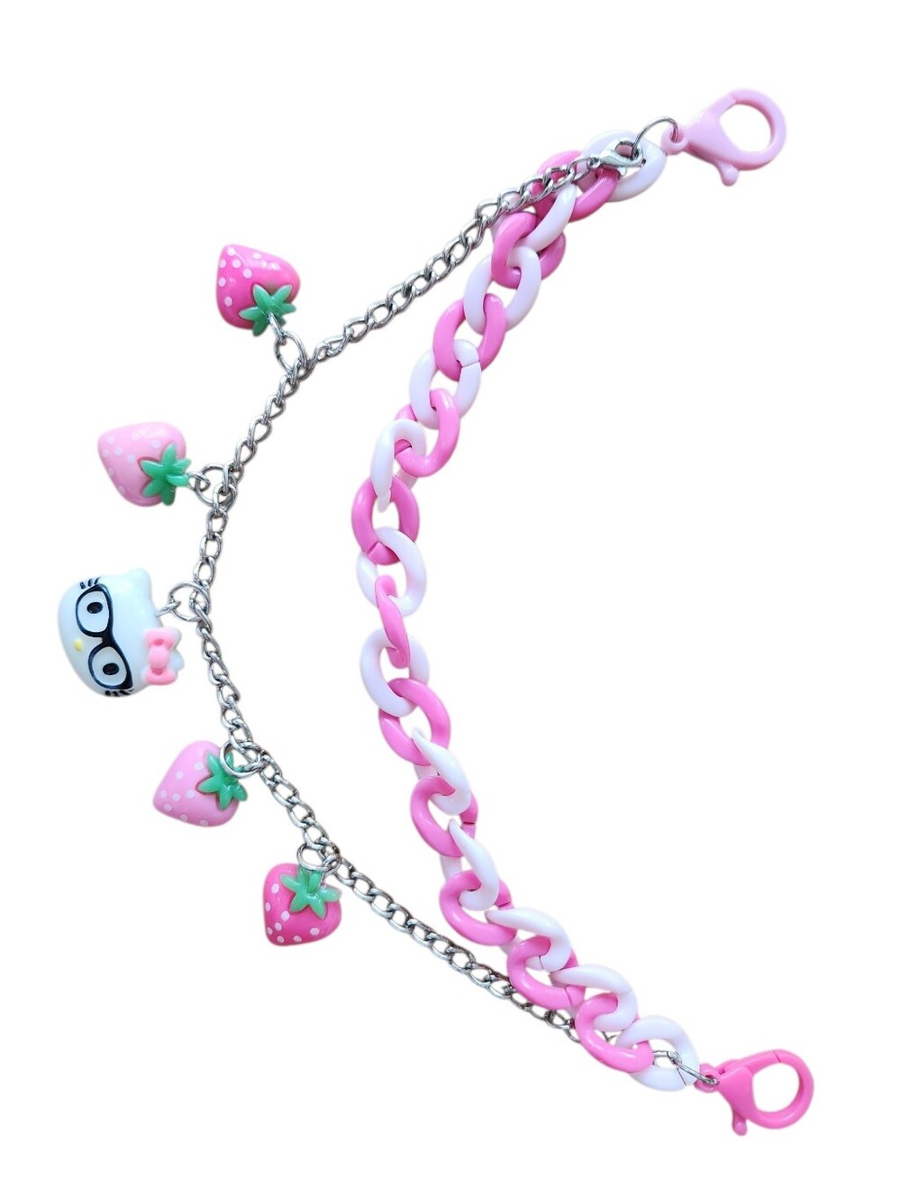 Kids Pink & White Strawberry Charm Accessories For Your Purse, Bag, Ect